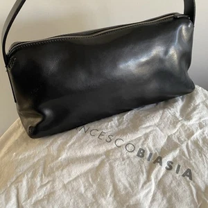 Francesco Biasa Black Leather Shoulder Bag Vintage Classic Smooth Rectangle - Picture 1 of 13
