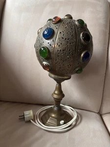 Vintage Jugendstil? Lampe Messing Mit Glassteinen Alt 36,5cm hoch - Bild 1 von 21