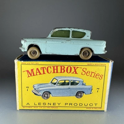 Vtg 1960s MATCHBOX Car #7 Ford ANGLIA Gray Wheels GPW - PEMBROKE ABBEY BOX - Image 1 of 4