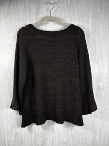 Peck & Peck Collection Women’s Medium Brown Knit Sweater Scallop Hem Boho - Picture 1 of 3