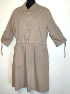  Converse Khaki Shirt Dress Sz XL One Star 3/4 Sleeves Ruched Button Down Casual - Picture 1 of 20