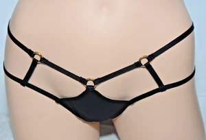 NWT Victoria’s Secret Black Strappy High Leg Open Back Cheeky Bikini Panty L - Picture 1 of 9