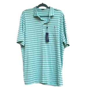 Neu mit Etikett Polo Ralph Lauren klassisches Poloshirt türkisblau gestreift für Herren XXL 2X - Bild 1 von 6