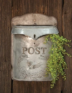 Vintage Look Galvanized METAL MAILBOX Embossed Shabby Chic Primitive - Picture 1 of 2