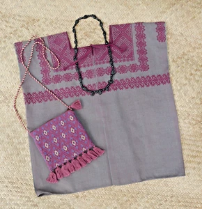 Huipil Mayan Mauve & Sage Pinstripe Handwoven Backstrap Loom Chiapas Mexico Boho - Picture 1 of 14