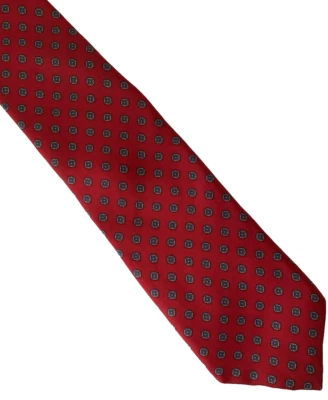 Red Check Dot Pattern Classic Neck Tie Necktie Andhurst Custom Silk USA Made - Image 1 of 4