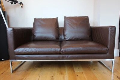 Designer B&B italia 2 seater brown leather sofa contemporary modern RRP £7000 - Image 1 of 4