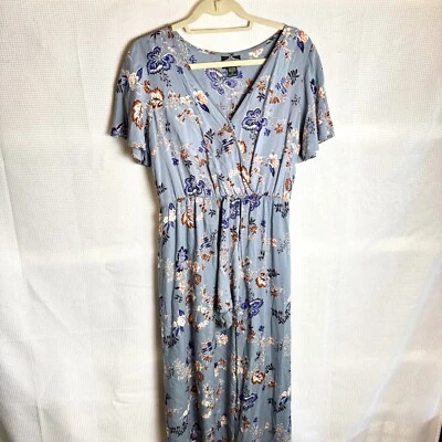 Angie Blue Floral Shorts Romper 100% Rayon Maxi Sz Large Dress High Low Boho - Image 1 of 4