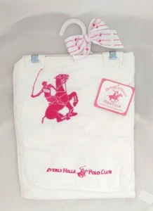 Baby Girl Polo Club Cotton White Terry Hooded Bath Towel with Washcloth Gift Set - Picture 1 of 10
