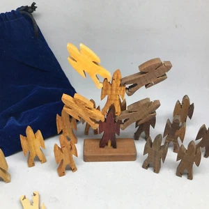 Stacking Balance Building Game 2" Wooden Men Pieces Tower Handmade Interlocking - Picture 1 of 13