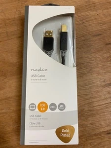 Nedis USB 2.0 Cable A Male to B Male 2m Gold Plated - NEW - Picture 1 of 1