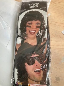 Schwarze Lametta Perücke schwarz Theater Halloween Kostüm Zubehör Erwachsene NEU - Bild 1 von 2