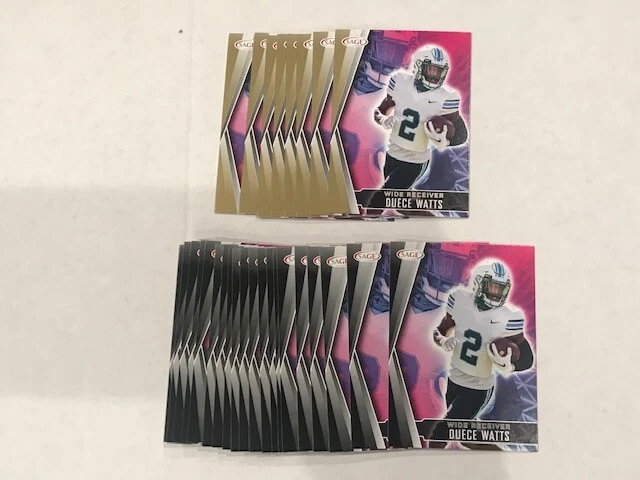 Lot (28) DUECE WATTS Tulane 2022 Sage Low Series Football 8 Gold 20 Base - Image 1 of 1