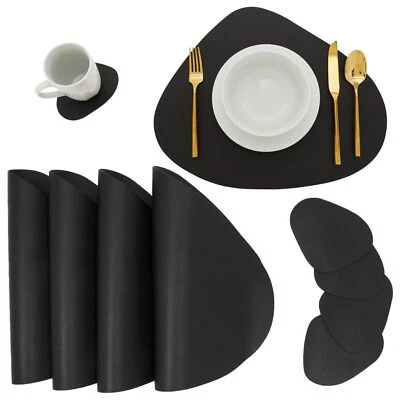 Set of 4 Leather Placemats Heat Resistant Non Slip Dining Table Mats w/ Coasters - Image 1 of 4