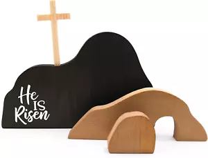 Empty Tomb & Cross Easter Scene Decoration – Wooden Jesus Puzzle Statue Set - Picture 1 of 12