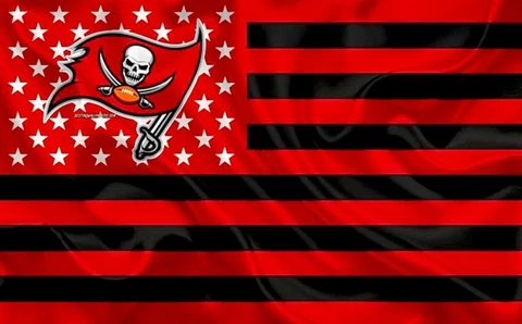(2) Tampa Bay Buccaneers Wavy Stars & Stripes Flag Vinyl Stickers 5x3.15 Decal Cover