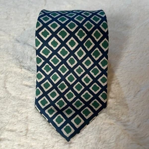 Lands' End Blue, Green White Diamond Mens Neck Tie - Hand Sewn 100% Silk 59x3.5 - Picture 1 of 6