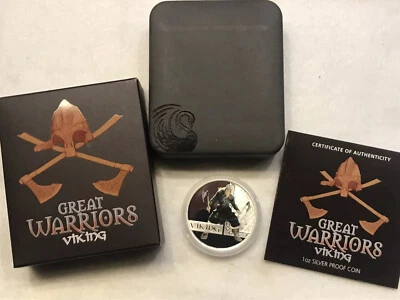 Perth Tuvalu 2010 Great Warriors #2 Viking Norseman $1 Pure Silver Dollar Proof - Image 1 of 4