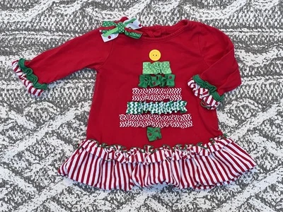 Túnica Good Lad Niñas 12 Meses Árbol de Navidad Rojo Algodón Volantes Cinta Arco Usada en Excelente Condición Foto 1 de 4