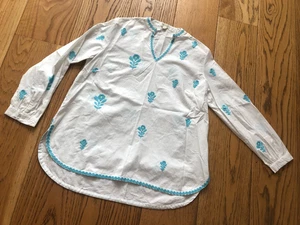 NoLoGo Heart & Soul Embroidered white blue blouse Kaftan style XS oversized (S) - Picture 1 of 15