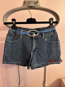 Vintage Y2K Rocawear Blue Denim Shorts With Belt And Rhinestones Girls 14 - Picture 1 of 8