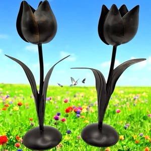 Paar Tulpenblumen Kerzenhalter bronzefarben Votivkerzen 9,5" hoch - Bild 1 von 17