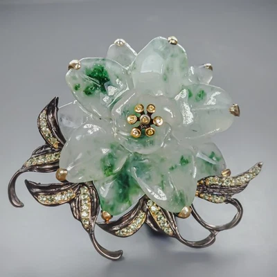 Broche de jade verde natural hecho a mano 140 quilates + plata de ley 925/NB29935 Foto 1 de 4