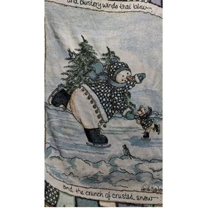 Heidi Salerberg Wandteppich Überwurf Decke Schneemann Winterszene Fransen - Bild 1 von 8