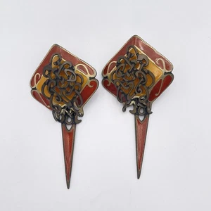 Pendientes Berebi Vintage Art Deco Esmalte Cuelga Firmados Pierced Boho Retro Joyería - Imagen 1 de 6
