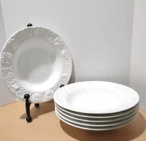 6 Over and Back White 10.5" Dinner Pasta Soup Bowls Embossed Rim Tomatoes Italy - Picture 1 of 14