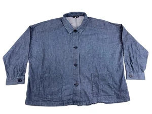 Eileen Fisher Airy Organic Cotton Twill Jacket Women 2XL Denim Blue Button Shirt - Picture 1 of 8