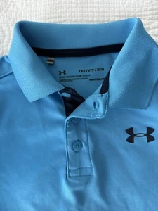 Under Armour Polo Shirt Boys YXS Loose Heatgear Blue Short Sleeve - Picture 1 of 7
