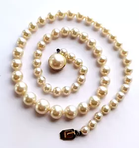 ! Vintage METALL 925 Sterling Gold Overlay Graduating Simulated Pearl Necklace - Picture 1 of 8