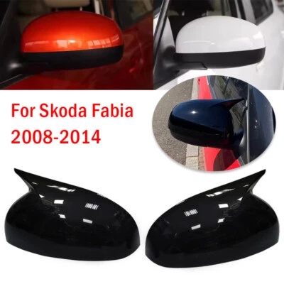 For Skoda Fabia 2008-2014 Pair Gloss Black Rearview Mirror Cover Trim Decor Caps - Imagem 1 de 4