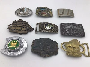 Lot of 9 Vintage Assorted Brand Novelty Belt Buckles Brass Bronze V1 - Imagen 1 de 7