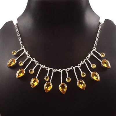 Collar hecho a mano de plata de ley 925 con piedras preciosas de citrino amarillo joyería 18" Foto 1 de 3