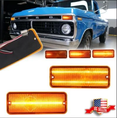 Sequential Amber LED Parking Signal Light Lenses For 1974-1977 Ford F-100 F100 - Image 1 of 4