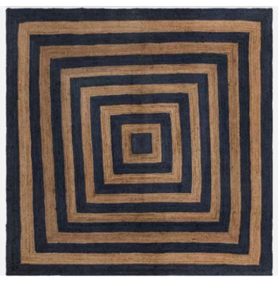 Rug Carpet 100% Jute Living Room Decor Carpet Natural & Black Square Modern Rug - Image 1 of 4