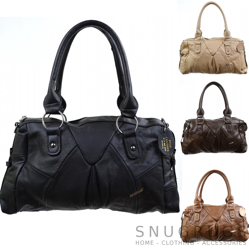 LADIES REAL LEATHER HANDBAG SHOULDER BAG TAN BROWN BLACK FAWN - Image 1 of 1