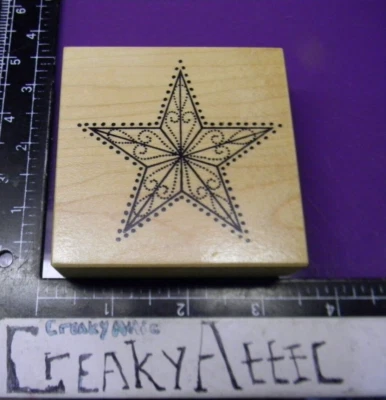 PSX G-161 STAR DOTTED DECORATED LINED RUBBER STAMP CREAKYATTIC - Image 1 of 2