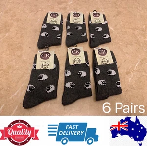 6 Pairs Top Quality Ladies Merino Wool Socks, Cute Pattern, Grey 2-8, AU Stock - Picture 1 of 6