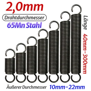 Zugfeder Draht Durchmesser 2,0mm Verlängern Feder 65Mn Stahl 40mm-300mm Länge - Bild 1 von 10