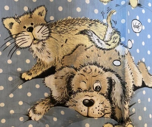 Vintage Sue Hall Curtains 1987 kids Puppy Dog Cat Teddy Pair of Panels Woof - Picture 1 of 12