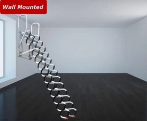 Black Wall Mounted Folding Extension Ladder Loft Stairs 12 Steps Titanium Alloy - Picture 1 of 6