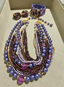 Miriam Haskell 1945 Peacock Beads Bracelet Earrings 16 Strand Necklace Set RARE - Picture 1 of 19