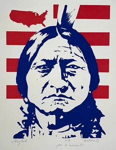 Sitting Bull SERIGRAPHIE envoi IVAN MESSAC Gilbert Lascault INDIEN Estampe EA - Imagen 1 de 5