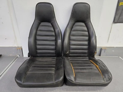 PAIR USED ORIGINAL RECARO PORSCHE 911 912E BLACK VINYL FRONT BUCKET SEATS #12 - Image 1 of 4