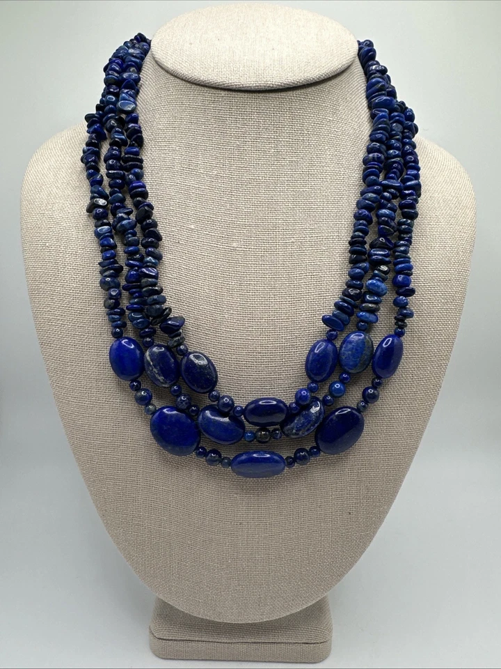 Ожерелье Jay King Hindu Kush афганский лазурит 3 нити 925 - Изображение 1 из 4