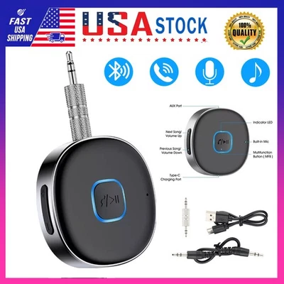 Bluetooth Receiver 3.5mm AUX Car Adapter Wireless Audio Receiver for Home Stereo - Image 1 of 4