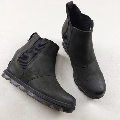 Sorel Joan of Arctic Wedge II Chelsea Boot Women 8.5 Black Leather Pull On Ankle - Image 1 of 4